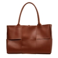 Brown woven leather tote bag with large Intrecciato design and dual handles for women - Brown
