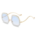 Irregular oval sunglasses with glitter frames and gradient blue lenses on white background - White Frame Blue Lens