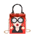 Red metallic box bag with pop art cartoon face and silk scarf wrapped handle - Red