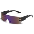 Rahmenlose Oversize-Sportsonnenbrille mit lila verspiegelten Gläsern und schwarzen Bügeln - Schwarzer Rahmen Blaue Linse