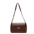Deep coffee chain shoulder bag with leather and suede splicing on a clean white background - Brown