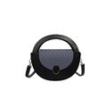 Minimalist black and blue woven crossbody bag with round handle and gold-rimmed buckle - Black