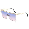 Oversized rimless square sunglasses with blue to pink gradient lenses and gold temples - Gold Frame Purple Blue Pink Lens