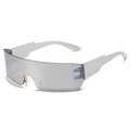 Silver futuristic rimless shield sunglasses with reflective wrap-around sport lenses - Silver Frame Silver Mirror