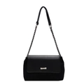 Minimalist black chain tote bag featuring smooth leather and suede patchwork design - Black