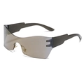 Gafas de sol deportivas Y2K grises con montura envolvente y diseño de patilla ancha - Montura Negra Lentes de Espejo Dorados