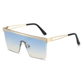 Oversized gold frame sunglasses with blue-yellow gradient lenses and hollowed temples - Gold Frame Blue Tea Lens