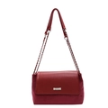Red large capacity shoulder bag in smooth leather and suede with metal chain strap - Burgundy