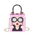 Sac boîte rose miroir avec design pop art et bandoulière chaîne dorée femme - Rose