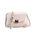 Cream pleated crossbody bag with silver chain and sphere charm detail for women - White