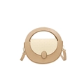 Beige semi-circular leather handbag with woven texture flap and golden buckle - Khaki