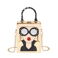 Sac boîte doré effet miroir avec motif pop art et poignée habillée de soie - Or