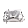 Chic silver pleated crossbody bag with a metallic finish and decorative chain strap - Silver