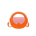 Chic round orange leather handbag with pink woven texture flap and shoulder strap - Orange