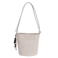 Chic cream woven bucket bag with elegant wooden bead charms and matching strap - Off White