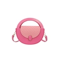 Pink semi-circular PU leather handbag with woven texture flap and golden metal buckle - Rose Red