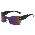 Lunettes de soleil oversize futuristes avec verres miroirs violets et monture noire - Standard branches bleues et verres bleus