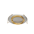 Silver oval evening bag with gold C-shaped metal hardware and a delicate chain strap - Silver