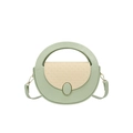 Minimalist light green leather and beige faux rattan round crossbody bag for women - Green