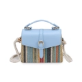 Bolso bandolera de paja en azul claro con diseño tejido multicolor y correa de cuerda - Azul