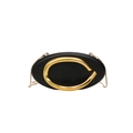 Modern black oval leather chain bag with a prominent gold C-shaped metal buckle design - Black
