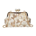 Abendtasche mit Blumenstickerei, Perlenverschluss und goldener Schlangenkette - Groß / Khaki