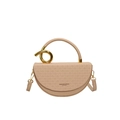 Borsa a sella beige con manico dorato intrecciato e trama in pelle tessuta - Albicocca
