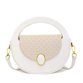 Bolso de mano redondo blanco y beige con textura tejida y herrajes dorados - Blanco
