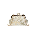 Pochette vintage à broderie florale avec fermoir perle et chaîne dorée en jaune - Petit / Vert