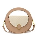 Bolso bandolera de ecopiel caqui con textura tejida crema y hebilla dorada - Caqui