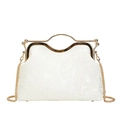 White floral embroidered shell handbag with gold metal handle and chain strap - White