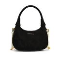 Elegante bolso de media luna en terciopelo negro con cadena dorada y asa en fondo blanco - Negro