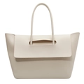 Borsa tote minimalista in pelle bianco crema con foro per maniglia e patta - Bianco
