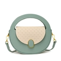 Vintage green round box bag with beige woven texture panel and top handle - Green