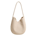 Elegante beige gewebte Hobo-Schultertasche mit aufwendiger Intrecciato-Lederverarbeitung - Gebrochenes Weiß