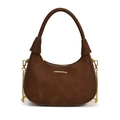 Bolso medialuna de terciopelo marrón oscuro con asa gruesa y cadena dorada - Marrón
