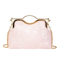 Elegant pale pink floral jacquard evening bag with golden metal handle and chain strap - Pink