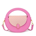 Pink round-handle crossbody box bag with textured flap and gold hardware detail - Pink
