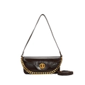 Mini borsa quadrata marrone scuro in pelle cerata con catena oro e chiusura metallo - Marrone