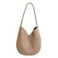 Schicke gewebte Hobo-Tasche in Khaki mit minimalistischer Sattelform und Riemen - Khaki