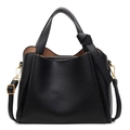 Classic black litchi pattern leather underarm handbag with gold hardware and knotted handle - Black