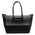 Borsa tote minimalista in pelle nera da donna con tracolla vintage e grande capacità interna - Nero