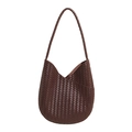 Minimalistische dunkelbraune geflochtene Hobo-Tasche aus Leder mit runden Riemen - Braun