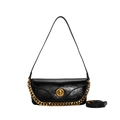 Mini borsa nera in pelle testurizzata con dettagli dorati vintage e catena - Nero