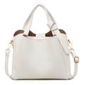 Elegant white lychee-textured leather handbag with adjustable strap and gold hardware - White