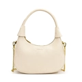Cream hobo bag in velvet leather texture with gold chain strap and FASHION & BAGS logo - White