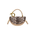 Sac à main demi-lune à motif léopard avec poignée dorée à nœud et bandoulière réglable - Abricot