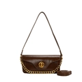Borsa baguette in finta pelle marrone scuro con catena dorata e chiusura a girello - Marrone