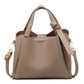 Minimalist beige pebble leather tote bag with knotted strap and adjustable crossbody strap - Khaki