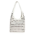 White hobo shoulder bag with silver rivet studs and retro minimalist design - White